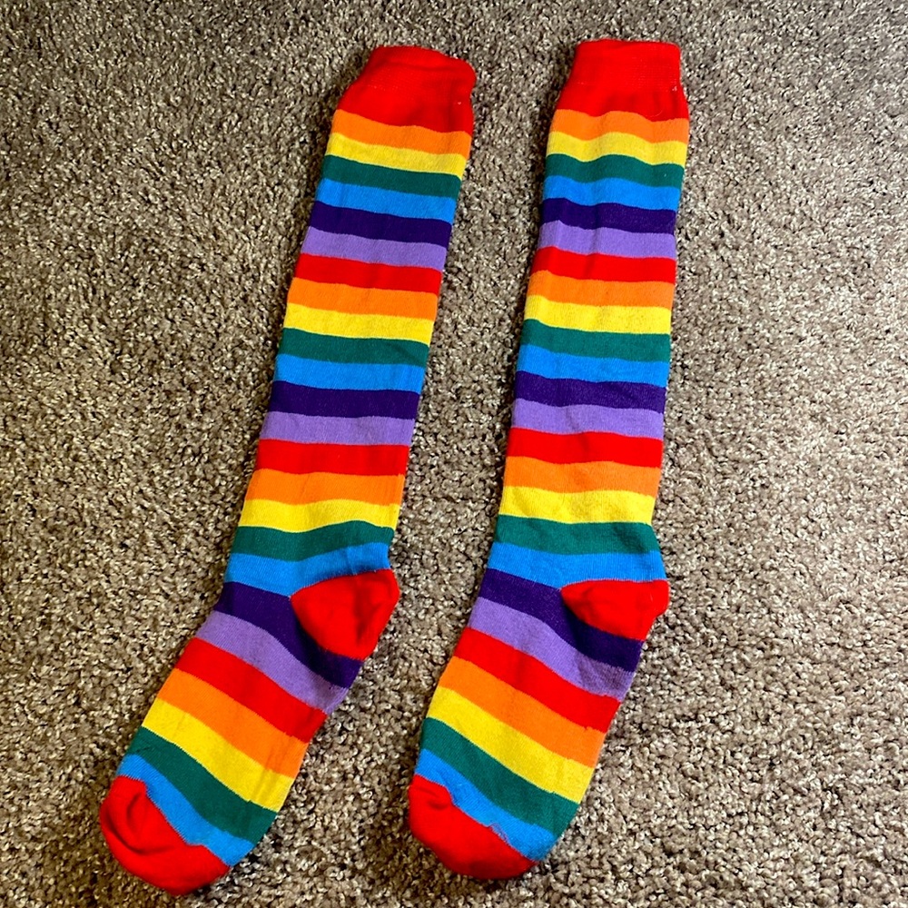 Rainbow Knee-High Socks For Kids. Cosplay Costume Colorful Pantyhose Footwear